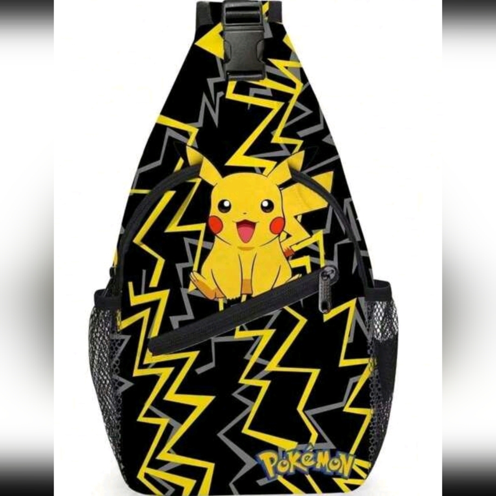 pokemon Outdoor Crossbody bag Pikachu school Bag BLACK AND YELLOW